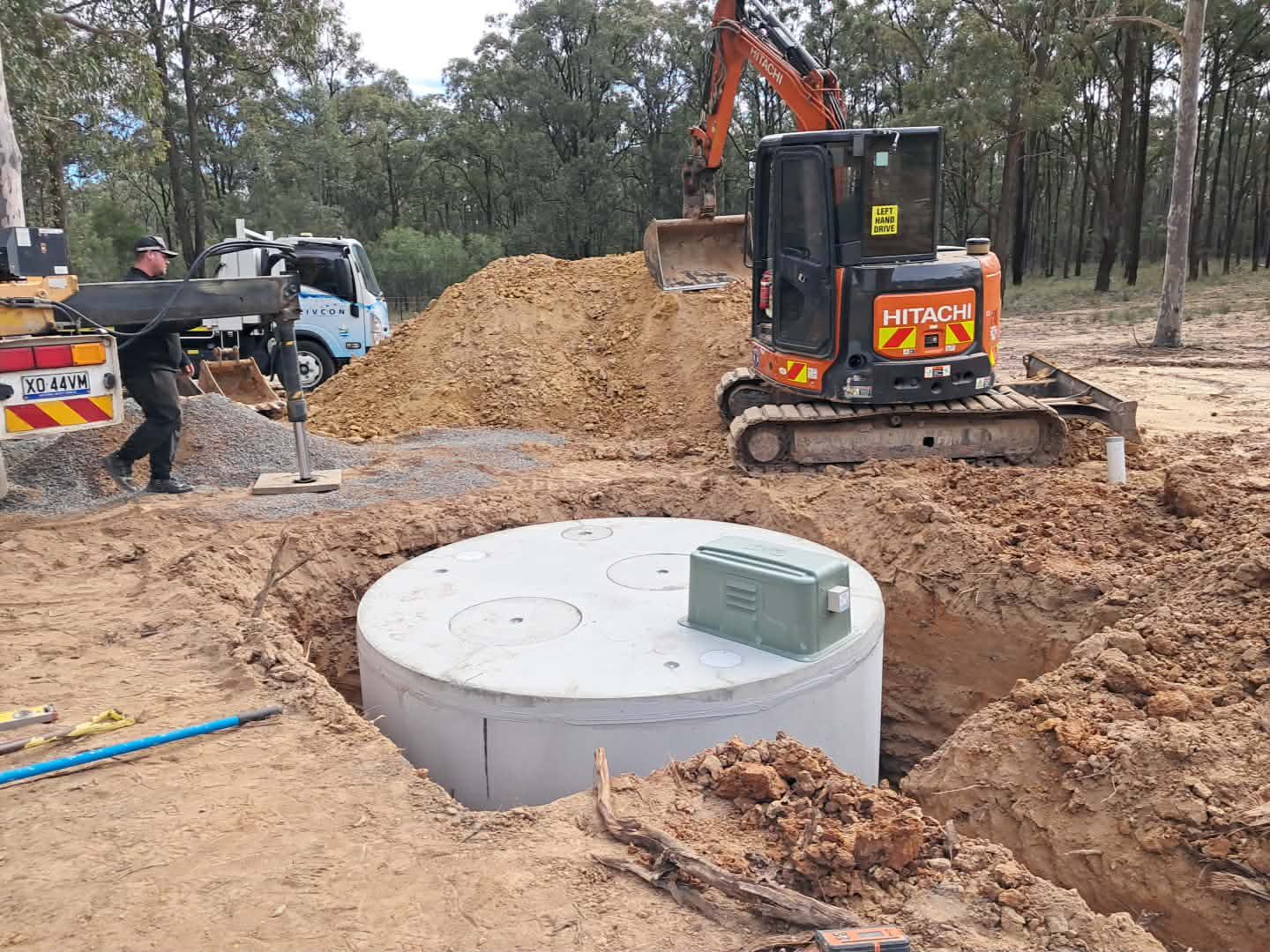 Excavation for stormwater tank installation on a rural Hunter Region property